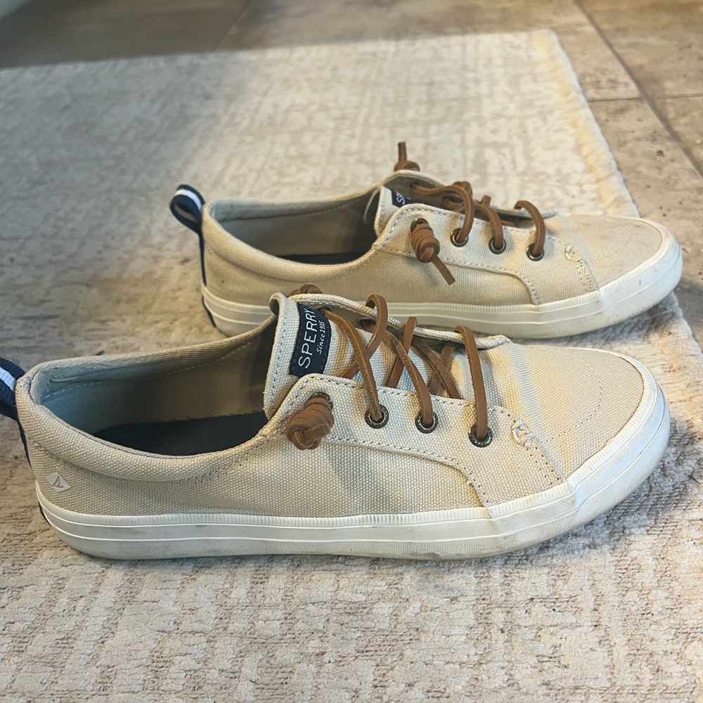 Sperry Tan Canvas Shoes with Brown Accents